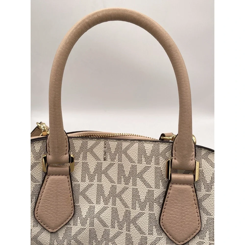 Michael Kors MK Hattie Satchel Bowling Crossbody Bag‎ Vanilla/Pink
